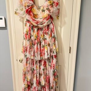 Lace & Beads Off Shoulder Floral Tiered Maxi Dress